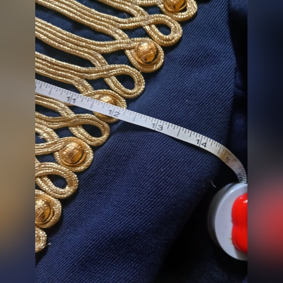 Zara Navy Blue Gold Embroidery Military Blogger Jacket Blazer XS - Picture 13 of 14